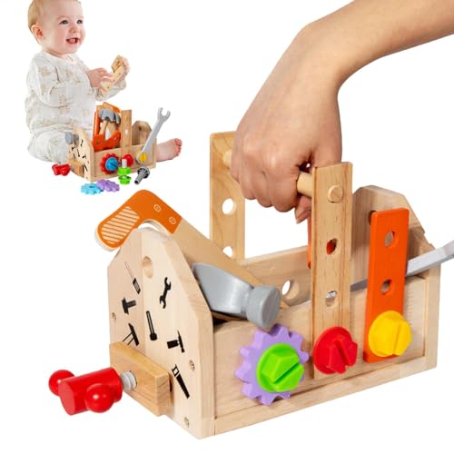 Holzkonstruktionsspielzeug | Pretend Play Tools | Kinder Bauset | Sicheres Werkzeug Kreatives Toolbox Spielzeug | Geschicklichkeitsentwicklungsspielzeug | Pretend Builder Kit Kinder Werkzeug Spielset von Byeaon