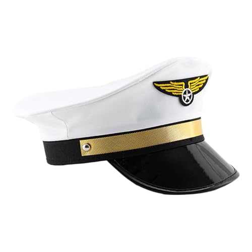 Pilot Captain Hat Navy Airline-Kappe Cosplay Kapitän Hut Premium Qualität mit langlebigen Nähten Leichtes und Atmungsaktives Material 55 bis 60 cm für Cosplay und Halloween von Byeaon