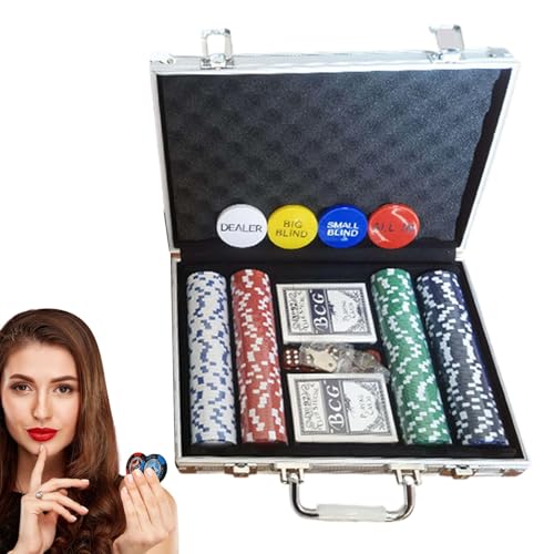 Pokerchips-Set, professionelle Pokerchips, robuste Pokerchips, professionelle Pokerchips, Pokerchips-Set mit Aluminiumkoffer für Texas Hold'Em Blackjack Card Club von Byeaon