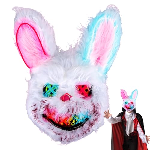 Byffoer Halloween Maske Horror Hasenmaske, LED Blutige Kaninchen Maske Gruselige Halloween Maske für Erwachsene Kinder, Halloween Bunny Maskes für Halloween Kostüm Karnevalsparty Cosplay Maskerade von Byffoer