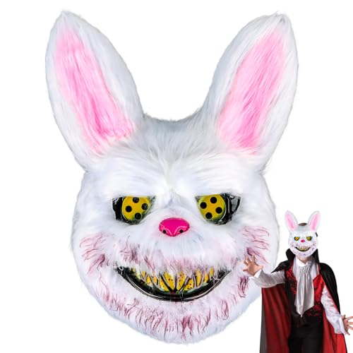 Byffoer Halloween Maske Horror Hasenmaske,Blutige Kaninchen Maske Gruselige Halloween Maske für Erwachsene Kinder, Halloween Bunny Maskes für Halloween Kostüm Karnevalsparty Cosplay Maskerade von Byffoer