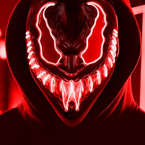 Byffoer LED Halloween Maske,Gruselige Leuchtende Maske Dunkel und Böse Leuchtende Augen Leuchtende Neonmaske für Herren Damen Party Halloween Carnival Fasching Cosplay Dekoration von Byffoer