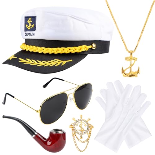 Byffoer Yacht Kapitän Hut Kapitänsmütze Kostüm Set,Kapitänsmütze Herren Verstellbare Mütze Lustiger Hut für Kinder Damen Herren Erwachsene Halloween Weihnachten für Partys Cosplay von Byffoer