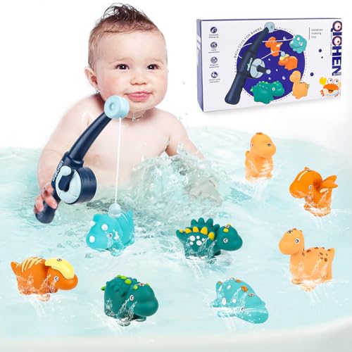 Byffor Badespielzeug Baby ab 1 2 3 Jahr, Dinosaurier Badewannenspielzeug, Angelspiel Wasserspielzeug Kinder mit Angelstäbe,Badewannen Spielzeug Magnet Dinosaurier，Fische Angeln Spielzeug für Kleinkin von Byffoer