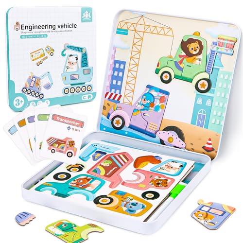 Magnetische Puzzle für Kinder,Verkehr Kinderpuzzle ab 3 Jahre Magnetische Puzzle-Spielbox,Kinderpuzzle Magnetspiel Lernspielzeug für Kinder 3 4 5 Jahren,Geburtstagsgeschenke für Kinder von Byffoer