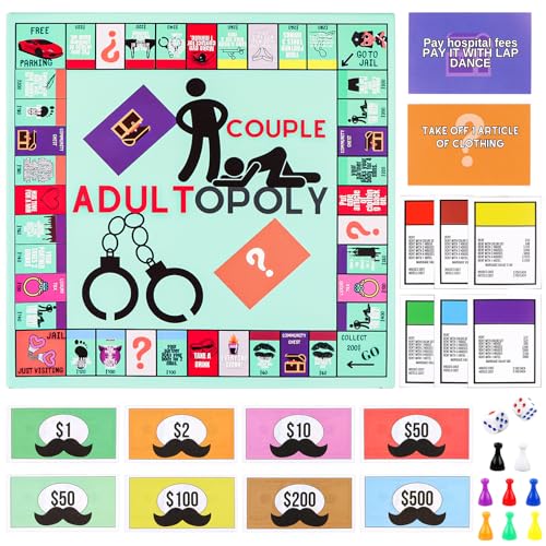 Paarspiele für Erwachsene,Adultopoly Board Game Brettspiele für Paare,Adultopoly-Brettspielabend Für Paare Couple Board Game, Brettspiel-Requisiten zum Aufheizen der Gefühle von Byffoer