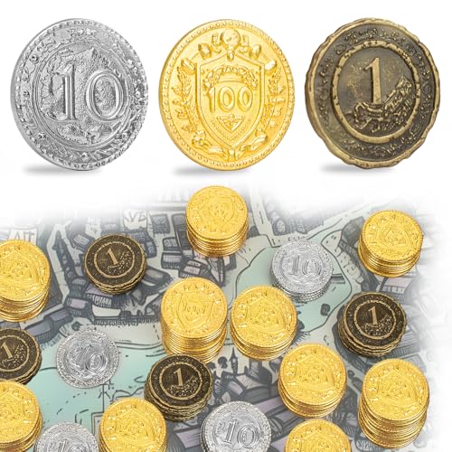 Byhoo 100 PCS Metall DND Münzen, 1,2“ Gold Silber Kupfer Token mit Nennwert für Brettspiel und Tabletop RPG, Fantasy Metallmünzen für Piraten Spiel Party Cosplay von Byhoo