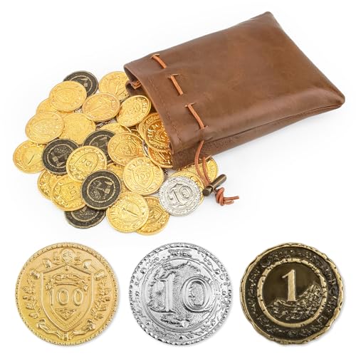 Byhoo 100PCS Metall DND Münzen, 1.2" Gold Silber Kupfer Token mit Gesichtswert für Brettspiel und Tabletop RPG, Fantasy Metall Münzen für Piraten Spiel Party Cosplay von Byhoo