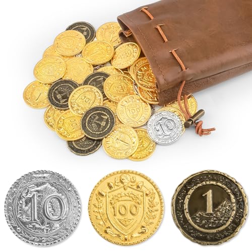 Byhoo 100PCS Metall DND Münzen, 1.2" Gold Silber Kupfer Token mit Gesichtswert für Brettspiel und Tabletop RPG, Fantasy Metall Münzen für Piraten Spiel Party Cosplay von Byhoo