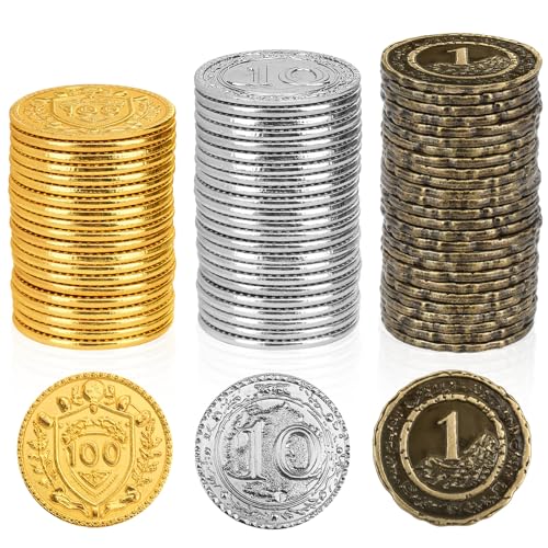 Byhoo 150 PCS Metall DND Münzen, 1,2“ Gold Silber Kupfer Token mit Nennwert für Brettspiel und Tabletop RPG, Fantasy Metallmünzen für Piraten Spiel Party Cosplay von Byhoo