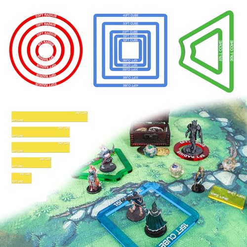 Byhoo 16 PCS DND Spell AOE Damage Template Set, Semi-Transparent Acryl 5E Area of Effect Spell Templates für Dungeons and Dragons & TTRPG, DMS und DND-Enthusiasten von Byhoo