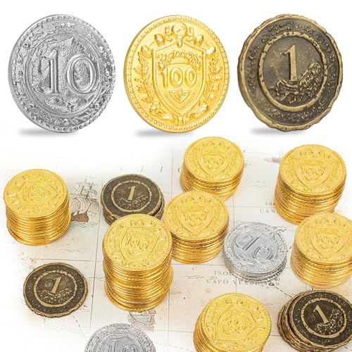 Byhoo 50 PCS Metall DND Münzen, 1,2“ Gold Silber Kupfer Token mit Nennwert für Brettspiel und Tabletop RPG, Fantasy Metallmünzen für Piraten Spiel Party Cosplay von Byhoo