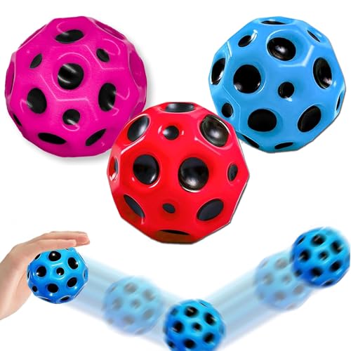 3x Moon Ball - Jump Ball Springball für Kinder Galaxy Ball rot