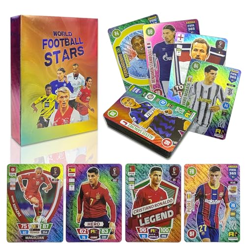 55 Stück 2022/23 World Cup Fußball Star Karte,UEFA Champions League Ball 2022/23 Fußballkarten,Fußball Sammelkarte,World Cup Trading Cards Für Kinder,Teenager und Erwachsene,Fans von Byhsoep