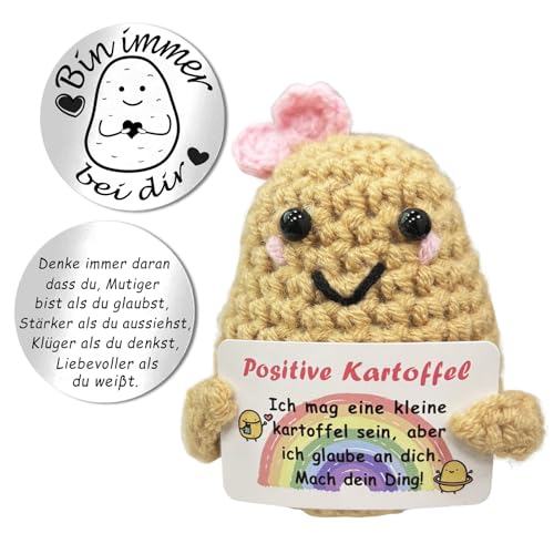 Byhsoep Positive Kartoffel Deutsch,Pocket Hug Positive Kartoffel,Kreative Strickwolle Kartoffel Puppe Glücksbringer mit Positiver Energiekarte Geschenk für Weihnachts,Familie,Patienten,Freund von Byhsoep