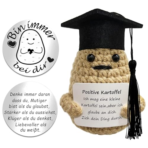 Positive Kartoffel Deutsch mit Bachelor Hut Glücksbringer Pocket Hug Glückskartoffel Emotional Support Plüschtiere Geschenkideen für Abi 2024 Geschenke Schule Du Schaffst Das Glücksbringer Mutmacher von Byhsoep