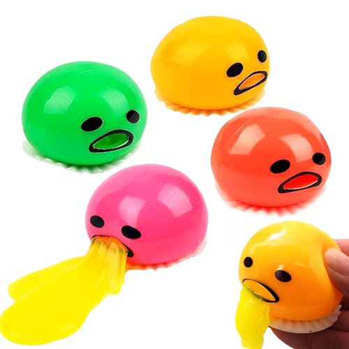 Puking Bal, 4 Stück Eigelbdruckkugel Squeeze Toys,Eigelb Stressball,Eier erbrechen,Popping Out Tongue Squeeze Spielzeug,Interessante Eigelbdruckkugel für Kinder und Erwachsene von Byhsoep