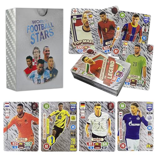 55 Stück World Cup Fußball Star Karte,Fußball Sammelkarte,UEFA Champions League Ball Fußballkarten,World Cup Trading Cards Für Kinder Teenager und Erwachsene Fans von Byhsoep