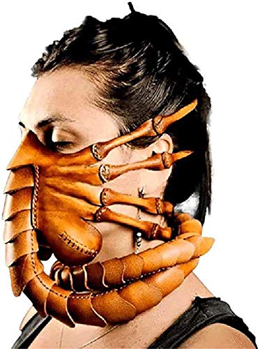 Byjccar Facehugger Handstich Ledermaske Horror Halloween Alien Hugger Kostüm Leder Skorpion Maske Gruselige Gesichtsbedeckung Party Cosplay Requisite von Byjccar