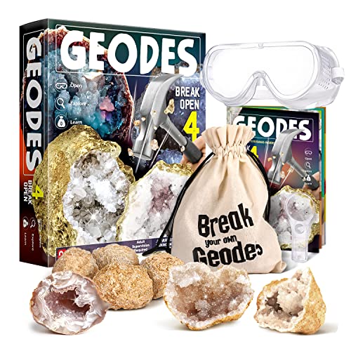 Byncceh Geoden zum Aufbrechen, Break Open 4 Geoden Science Kit-inklusive Brille, detaillierter Lernanleitung, Experimentierset für Kinder ab 7 Jahre zum Thema Geologie Geschenk für Kinder von Byncceh