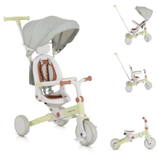 Byox Dreirad, Tricycle Compacto 3 in 1 Schiebegriff klappbar Gurt umbaubar Eva, Farbe:grün von Byox