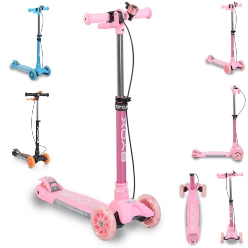 Byox Kinderroller Cube, 3 Räder, klappbar, Klingel Melodie Frontlicht Handbremse, Farben:pink von Byox