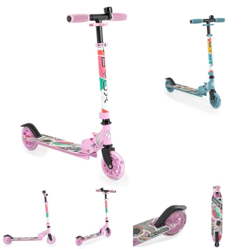 Byox Kinderroller Miracle faltbar LED-PU-Räder ABEC-7 Klingel Höhe einstellbar, Farbe:rosa von Byox