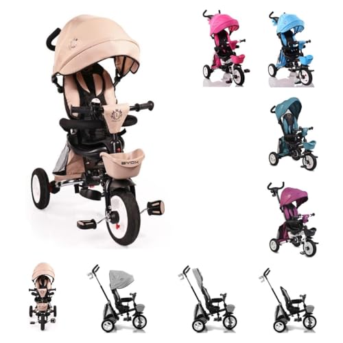 Byox Tricycle Flexy Lux 3 in 1 Dreirad, klappbar, Gummireifen, drehbarer Sitz beige von Byox