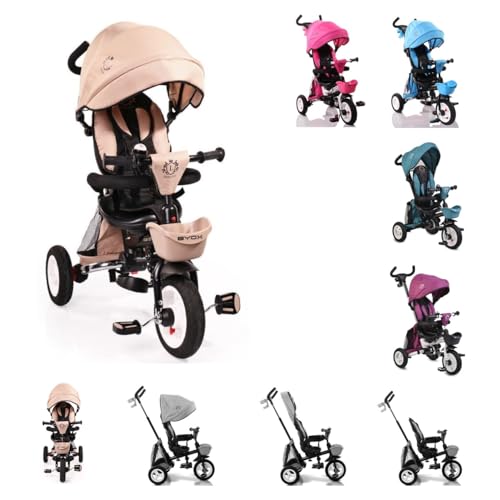 Byox Tricycle Flexy Lux 3 in 1 Dreirad, klappbar, Gummireifen, drehbarer Sitz beige von Byox