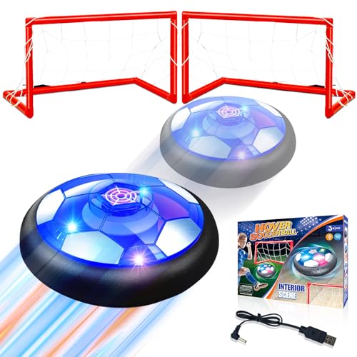 Air Power Fußball Set, wiederaufladbarer Fußball mit LED Lichtern und sicherem Schaumstoffstoßfänger, Air Power Soccer Hover Ball mit 2 Toren für 3-12+ Jahre alt Junge Mädchen Indoor/Outdoor Spiele von Byuert