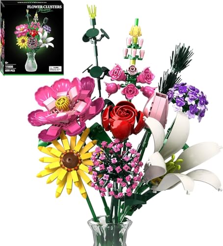 Blumen Strauß Baukasten, Blume Botanical Collection Baukasten Spielzeug Büro Haus Dekoration, Valentinstag, Geburtstag, Muttertag, Weihnachten Geschenk für Sie und Ihn Kinder Erwachsene (Keine Vase) von Byuert