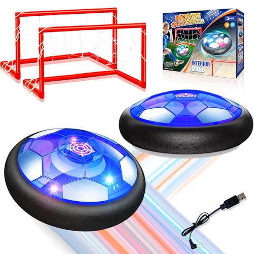 Kinderspielzeug Air Power Hover Ball, Hover Football Set Zwei wiederaufladbare Fußbälle mit LED Lichtern und Schaumstoffpuffern 2 Tore für 3 4 5 6 7 8-12 Jungen und Mädchen Outdoor/Indoor Spiele von Byuert