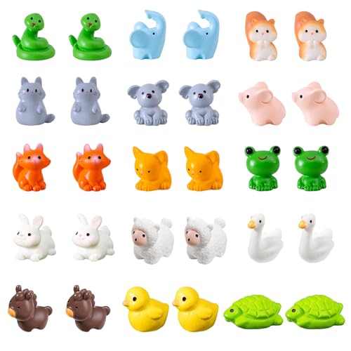 Bzzerumy 30pcs Mini Tier 15 Styles Tiny Resin Tiere Miniatur kleine Tierfiguren Bulk für Micro Fairy Garten Landschaft Zubehör Puppenhaus verstecken Crafts Decor Aquarium Spielzeug von Bzzerumy