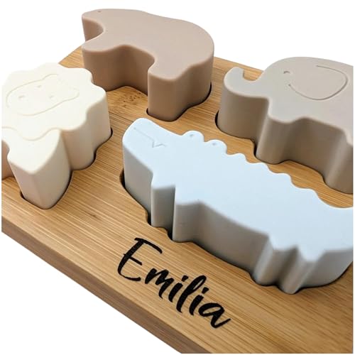 C|UTE - Personalisiertes Montessori Steckspiel & Puzzle mit Namen als Gravur, Geschenk zur Taufe, Geburt oder 1. Geburtstag, Montessori Spielzeug, Spielzeug ab 6 Monate von C|UTE