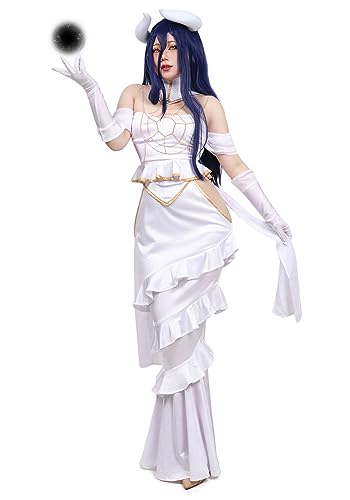 C-ZOFEK Albedo Cosplay Kleid Schulterfrei Kostüm Outfit Full Set Göttin Abschlussball Weiß Fischschwanz Kleid (Medium) von C-ZOFEK