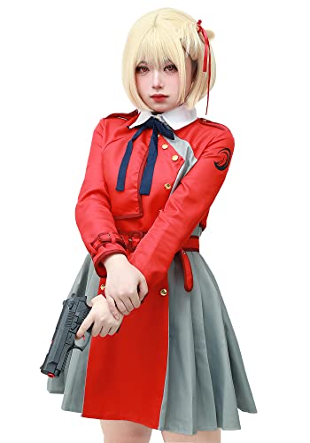 C-ZOFEK Anime Lycoris Recoil Cosplay Kostüm Nishikigi Chisato Cosplay Inoue Takina Schuluniform Kleid Halloween Outfit (Rot, Groß) von C-ZOFEK