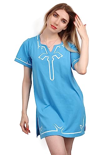 C-ZOFEK Blaues Hemd Tunika Cosplay Kostüm Damen US Größe Kurzarm V-Ausschnitt Seitenschlitz Blaues Kleid, Blau, XS von C-ZOFEK