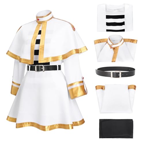 C-ZOFEK Cosplay-Kostüm, komplettes Set, weißer Umhang, Rock, Uniform mit Strumpfhosen, Gürtel, Ohrringen und Cosplay-Ohren für Halloween-Party, Weiss/opulenter Garten, L von C-ZOFEK