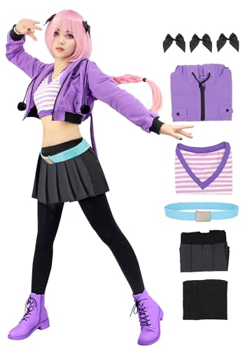 C-ZOFEK Damen Lila Anime Cosplay Kostüme Outfit mit Gürtel und Kopfbedeckung Halloween Party (klein) von C-ZOFEK