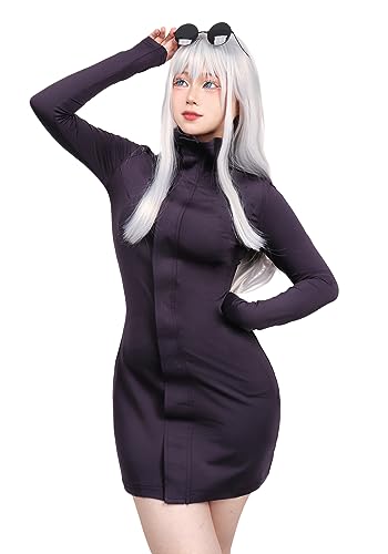 C-ZOFEK Satoru Cosplay-Kostüm für Damen, US-Größe, lila Kleid mit Brille für Halloween, Violett, L von C-ZOFEK