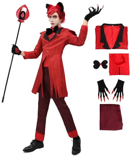 C-ZOFEK Hazbin Hotel Alastor Cosplay Kostüm Jacke Outfits mit Krawatte und Handschuh (Größe M) von C-ZOFEK