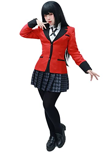 C-ZOFEK Kakegurui Jabami Yumeko Cosplay Kostüm für Mädchen, japanische Schuluniform - Rot - Medium von C-ZOFEK