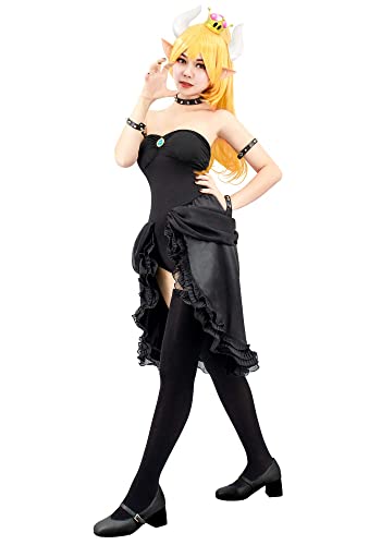C-ZOFEK Prinzessin Koopa Bowsette Cosplay Kostüm Schwarz Kleid mit Nieten - Schwarz - Large von C-ZOFEK