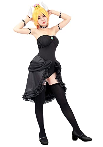 C-ZOFEK Prinzessin Koopa Bowsette Cosplay Kostüm Schwarz Kleid mit Nieten - Schwarz - XXX-Large von C-ZOFEK