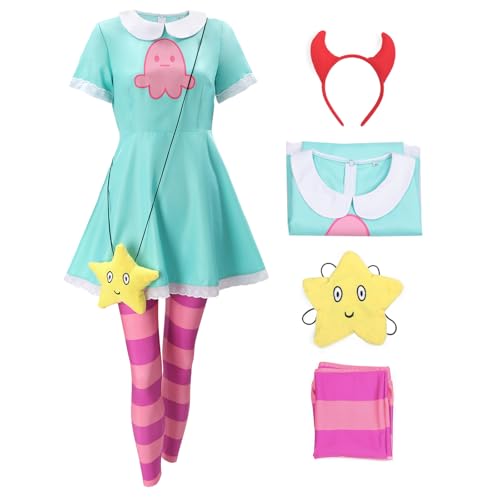 C-ZOFEK US Damen Star Cosplay Kostüm Kleid mit Kopfbedeckung und Tasche für Halloween Weihnachten, Blau, M von C-ZOFEK