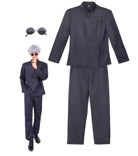 C-ZOFEK US-Größe Gojo Satoru Cosplay Kostüm Herren Anime Uniform Jacke Hose mit Brille (Größe M) von C-ZOFEK