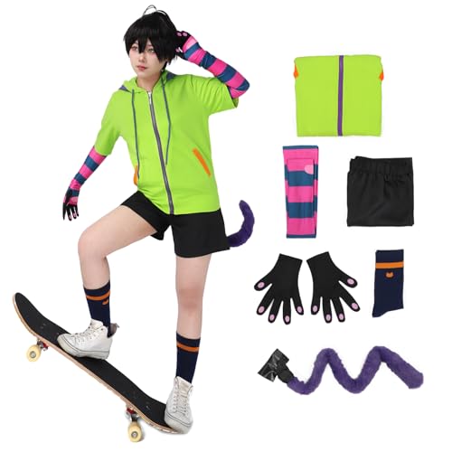 C-ZOFEK US Size Damen SK8 The Infinity Chinen Miya Cosplay Kostüm Grün Hoodie Sweatshirt Outfit mit Schwanz und Handschuhen für Halloween Alltag (X-Large) von C-ZOFEK