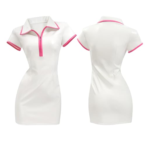 C-ZOFEK Cosplay-Kostüm für Damen, US-Größe, PU-Leder, Krankenschwesteruniform, Anzüge mit roten Hörnern, für Damen, Halloween, Weiss/opulenter Garten, M von C-ZOFEK