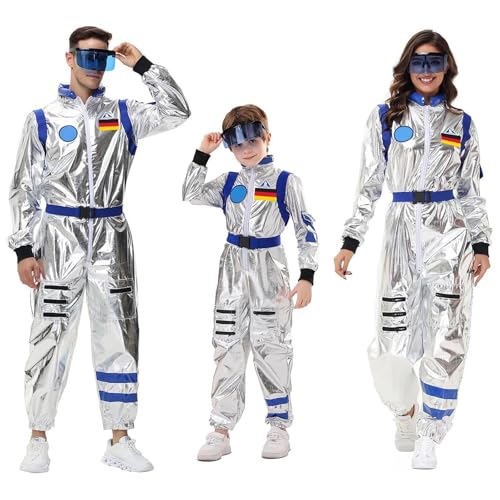 Alien Kostüm, Astronaut Kostüm Damen Herren Space Kostüm Weltall Kostüm Overall Outfit Faschingskostüme Silber Astronauten Kostüm Raumfahrer Kostüm Für Karneval Halloween von C'est TT