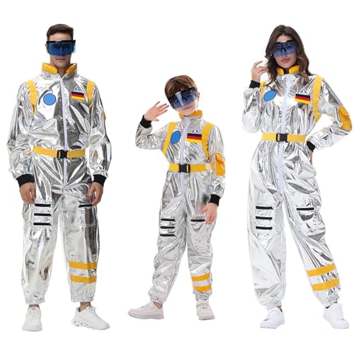 Astronauten Kostüm, Astronaut Kostüm Damen Herren Space Kostüm Weltall Kostüm Overall Outfit Faschingskostüme Silber Astronauten Kostüm Raumfahrer Kostüm Für Karneval Halloween von C'est TT